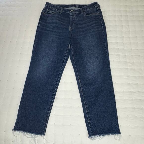 Old Navy High-Rise O.G. Straight  Button Fly Raw Edge Jeans Women's 14 Dark Blue - Picture 1 of 11